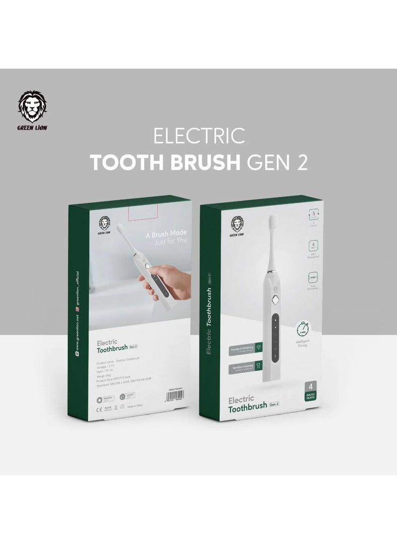 Electric Toothbrush Gen-2 with 5 Modes & 4 Brush Heads, Suitable for Sensitive & Color Teeth, Standard Whitening, Intelligent Timing, Slim Design, IPX7 Waterproof - White