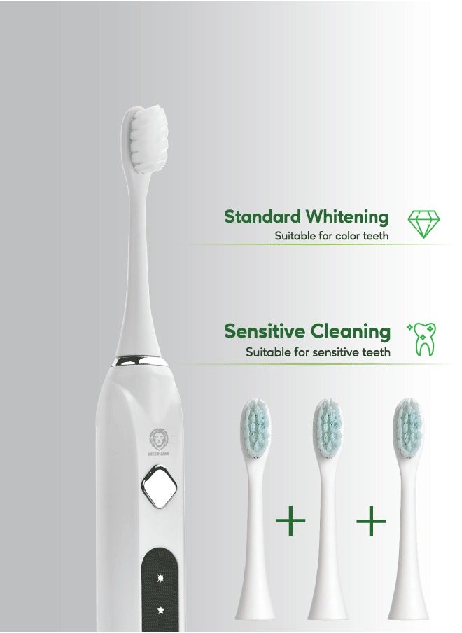 Electric Toothbrush Gen-2 with 5 Modes & 4 Brush Heads, Suitable for Sensitive & Color Teeth, Standard Whitening, Intelligent Timing, Slim Design, IPX7 Waterproof - White