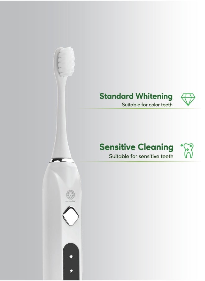 Electric Toothbrush Gen-2 with 5 Modes & 4 Brush Heads, Suitable for Sensitive & Color Teeth, Standard Whitening, Intelligent Timing, Slim Design, IPX7 Waterproof - White