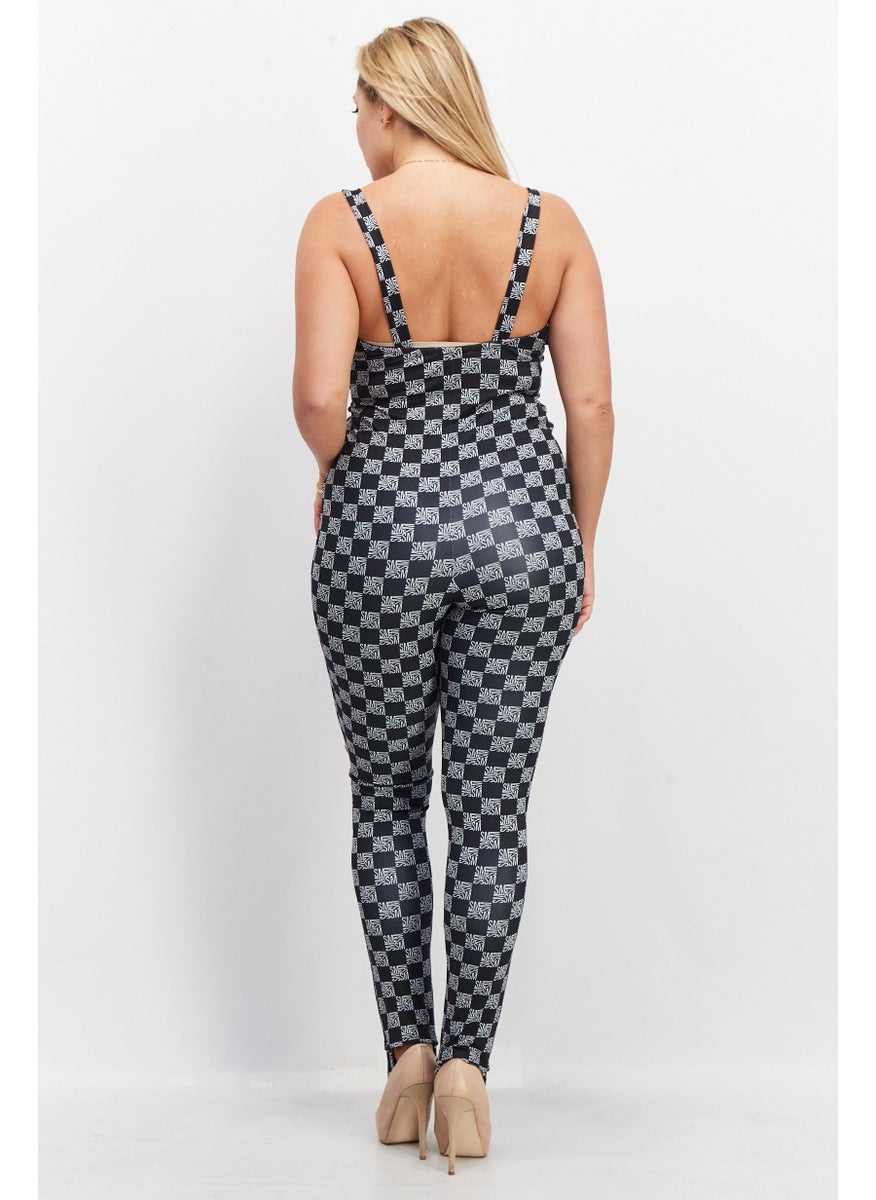 Women Allover Print Sleeveless Jumpsuit, Black
