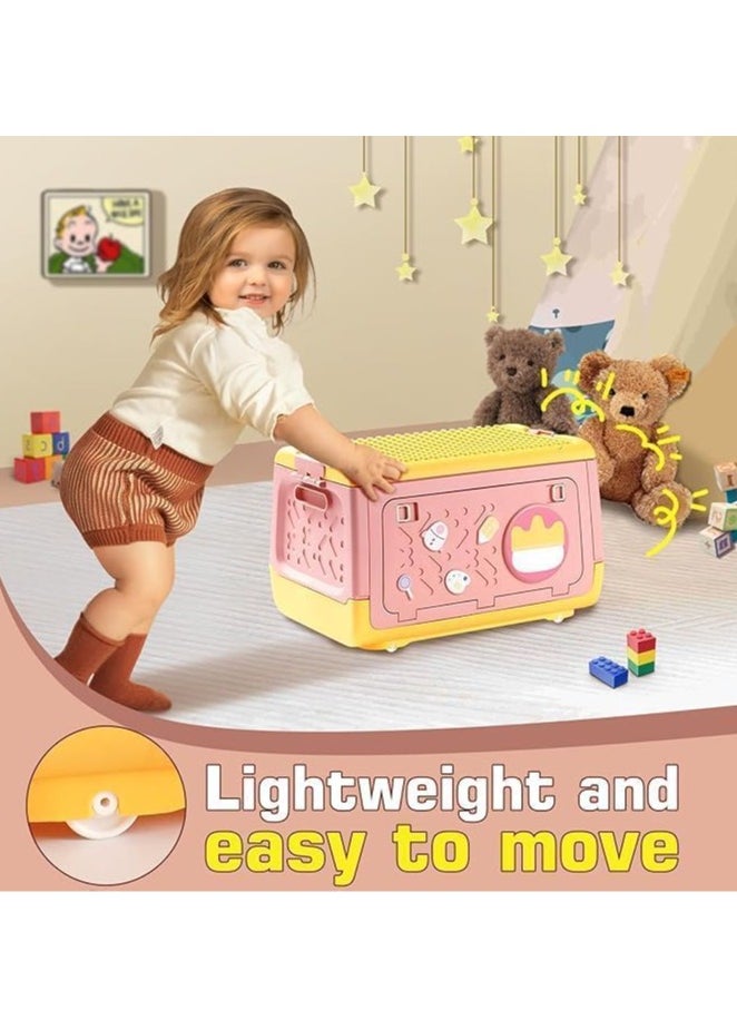 Toy Storage Box with Wheels for Kids 20L, Multipurpose Portable Storage Case Container Cute for Games Book Puzzles Kids Bedroom Nursery Room