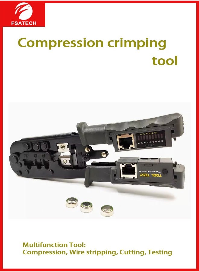 Crimps RJ45 8P8C RJ12 RJ11 6P6C/4C/2C, RJ10 and RJ9 4P4C/2C Connectors, Strip Cut and Test Ethernet Cables w/Cable Tester