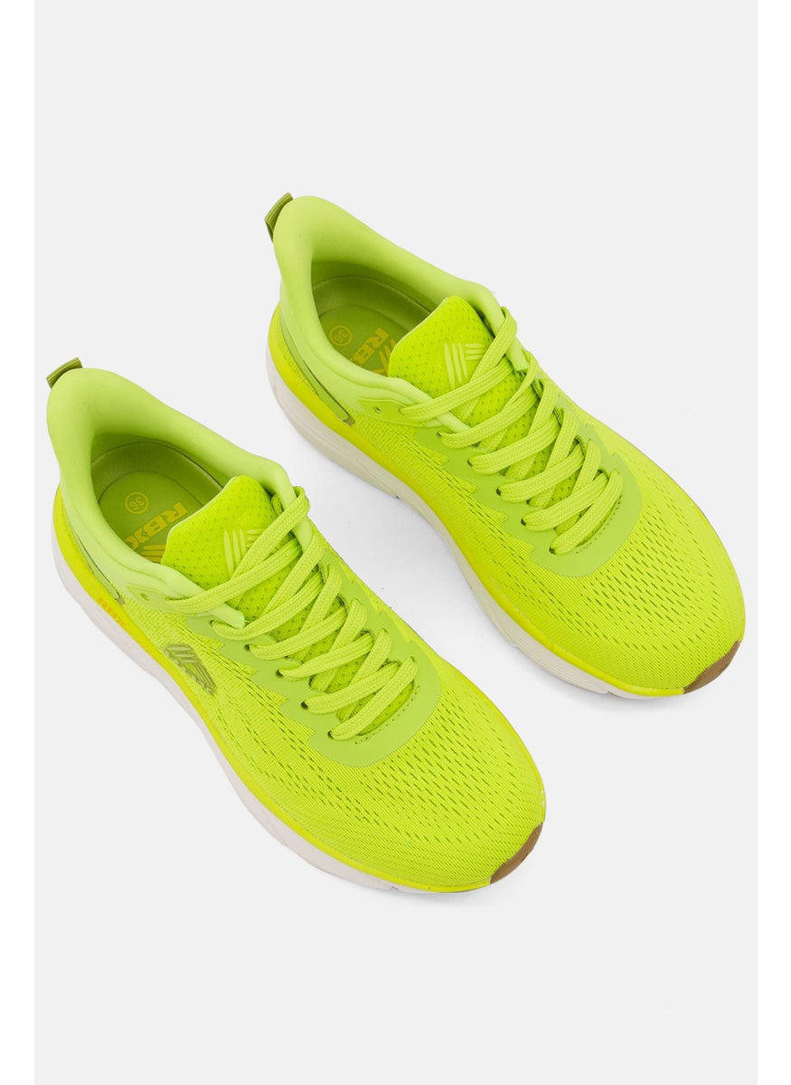 Women Brand Logo Lace Up Sports Shoes, Lime/White