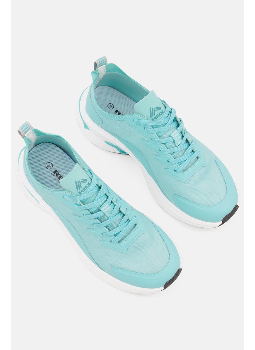 Women Lace Up Brand Logo Running Shoes, Sky Blue