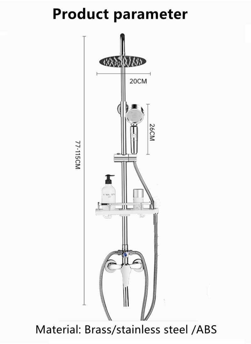 1-Set Exposed Shower System Bathroom Shower Faucet Rainfall Shower Head with Handheld Adjustable Complete Set Tub Spout Wall Mount Tap Set