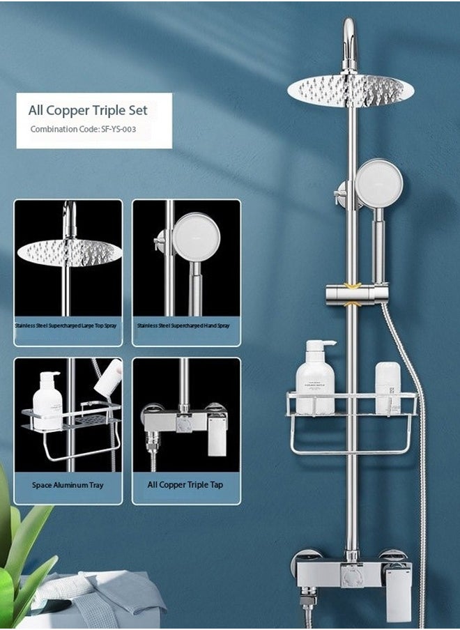 1-Set Exposed Shower System Bathroom Shower Faucet Rainfall Shower Head with Handheld Adjustable Complete Set Tub Spout Wall Mount Tap Set