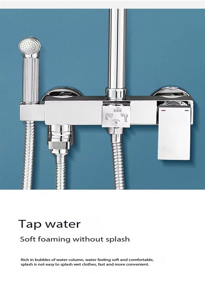 1-Set Exposed Shower System Bathroom Shower Faucet Rainfall Shower Head with Handheld Adjustable Complete Set Tub Spout Wall Mount Tap Set