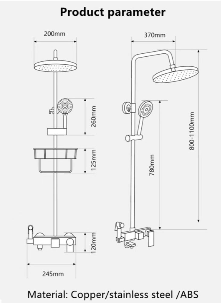 1-Set Exposed Shower System Bathroom Shower Faucet Swivel Rainfall Shower Head with Handheld Adjustable Complete Set Tub Spout Wall Mount Tap Set