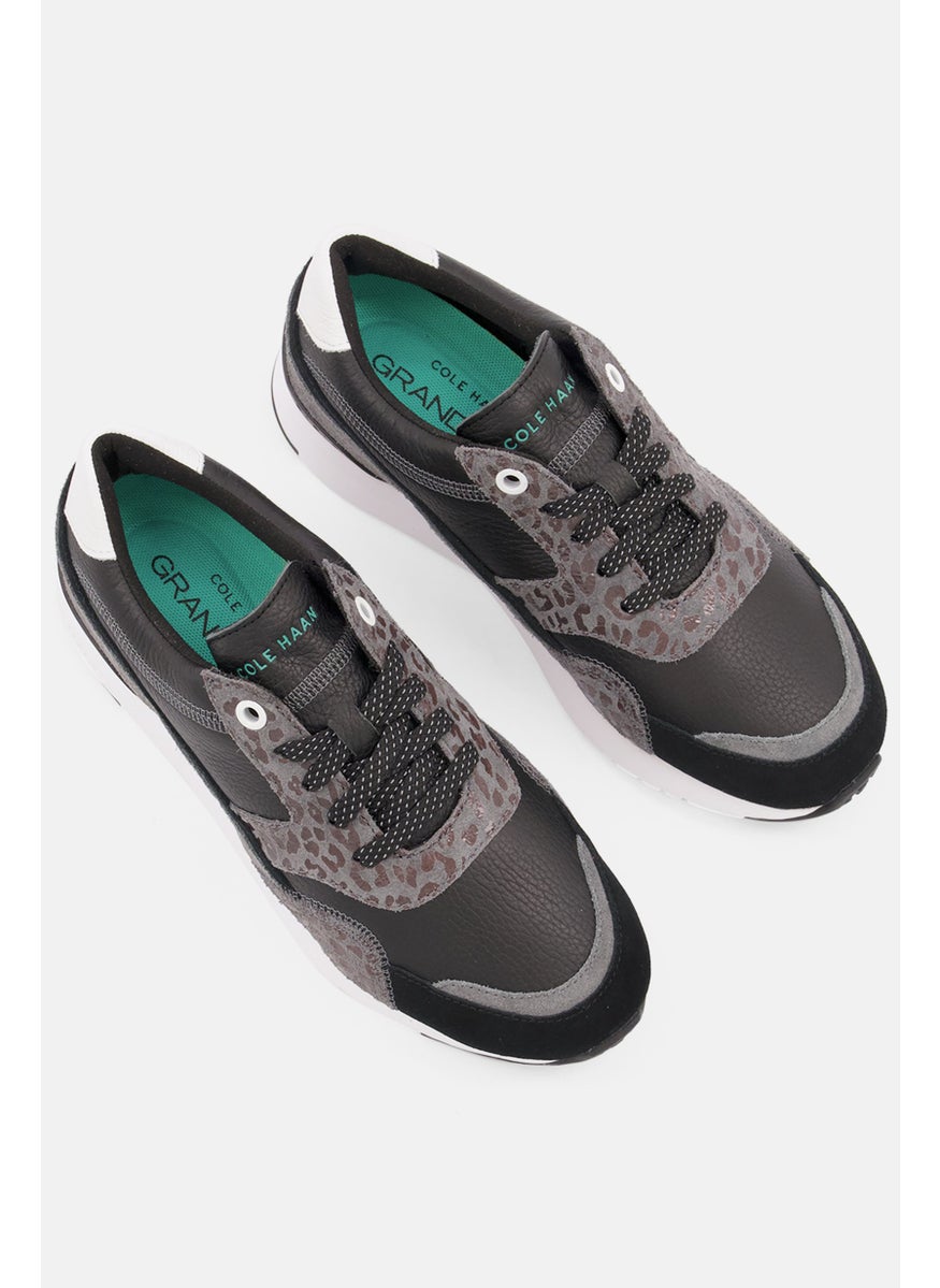 Women Lace Up Casual Shoes, Black Combo