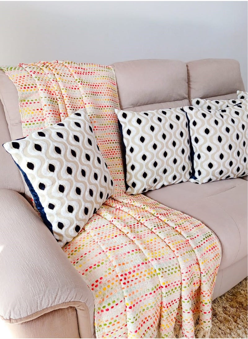 Polka Dot Multicoloured Premium Cotton Acrylic Handwoven Sofa Throw Blanket