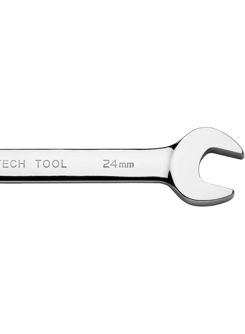 Jetech 24mm Flexible Head Ratchet Combination Wrench, Industrial Grade Flex Ratcheting Spanner, Heat-Treated Cr-V Alloy Steel, 12 Point Ratchet Box Ended and Open End Spanner, Flex-Head Gear Wrench Silver