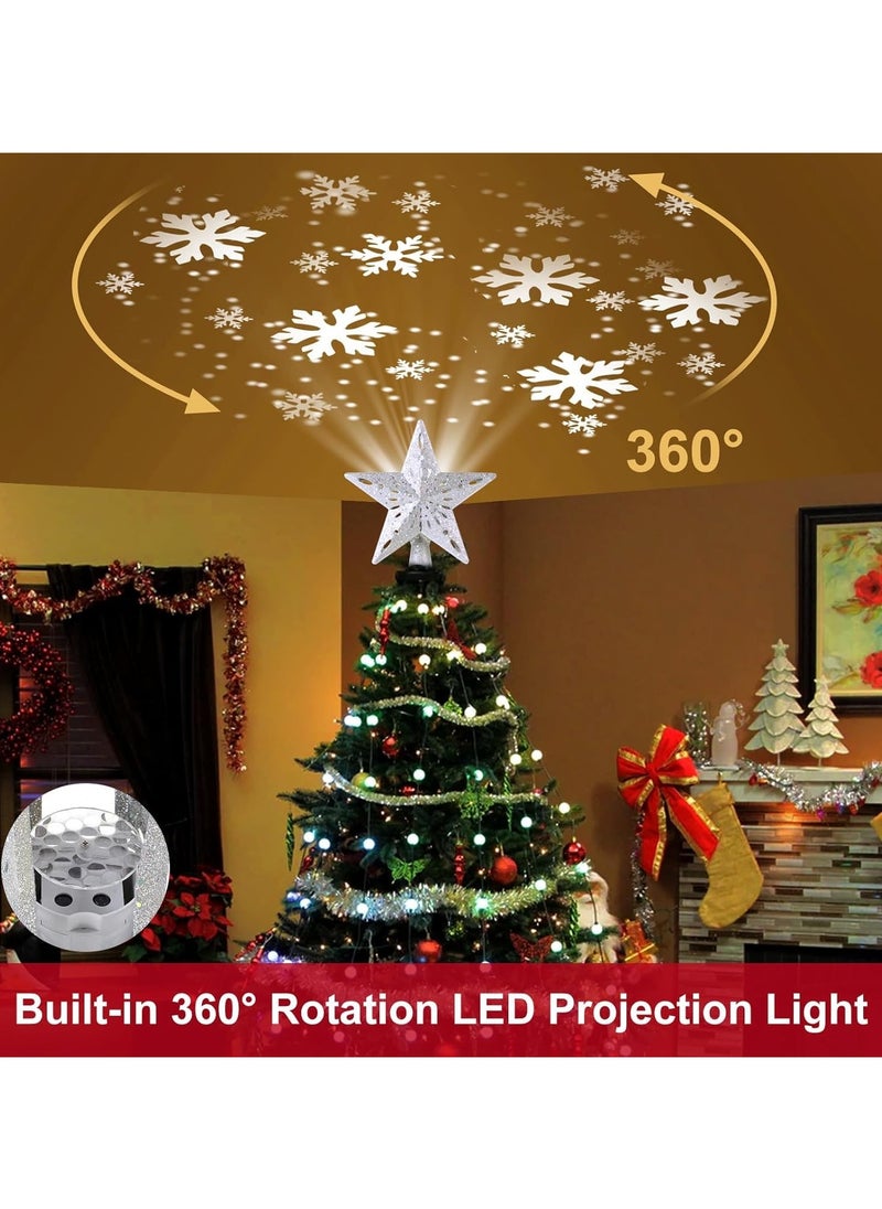 LED Projection Lamp 3D Rotating Snowflake Projection Lamp Five-Pointed Star Tree Decorative Pendant Projection Lamp (Silver Star)