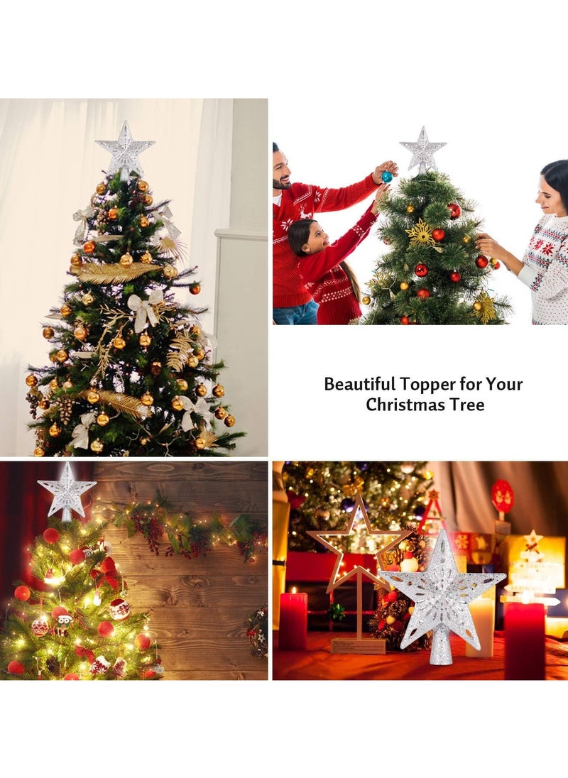 LED Projection Lamp 3D Rotating Snowflake Projection Lamp Five-Pointed Star Tree Decorative Pendant Projection Lamp (Silver Star)