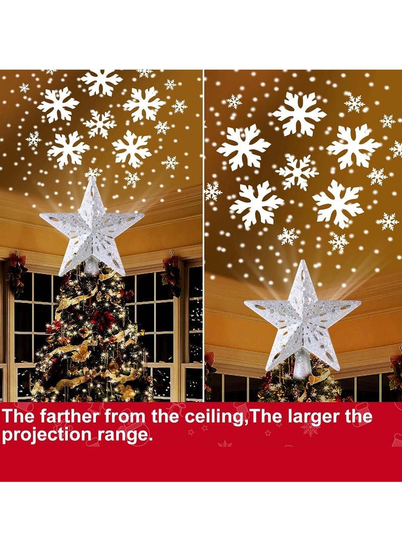 LED Projection Lamp 3D Rotating Snowflake Projection Lamp Five-Pointed Star Tree Decorative Pendant Projection Lamp (Silver Star)