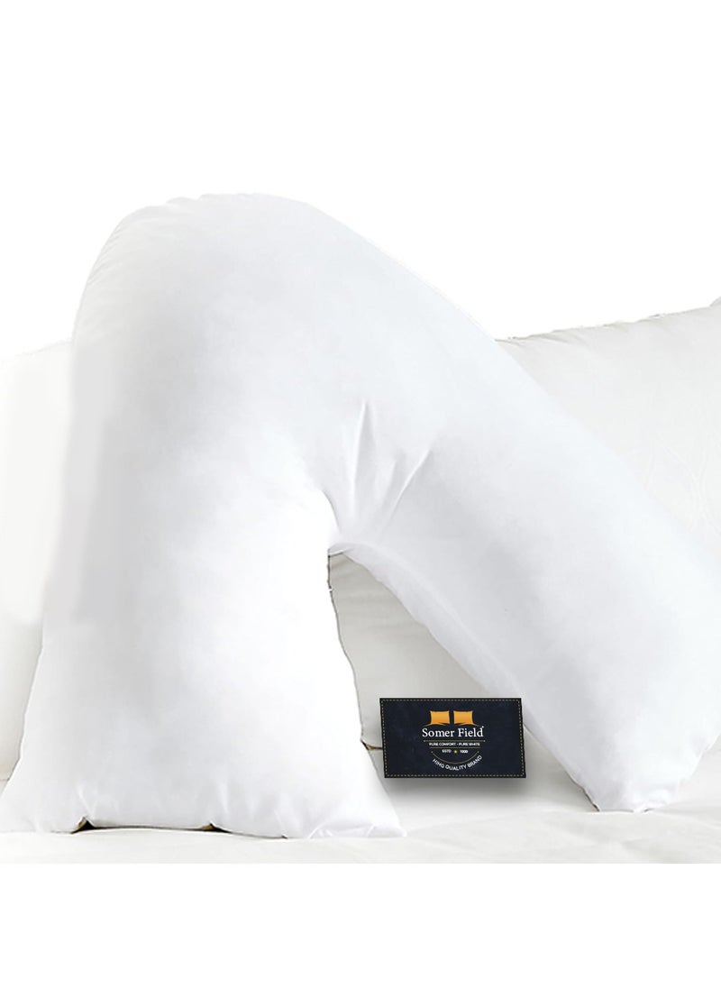 Somer Field - Soft Comfortable V Pillow + FREE Pillowcase, For Support During & After Pregnancy, For Extra Cushioning Support Can Also Be Used For Neck Head & Back, Best Buy - White