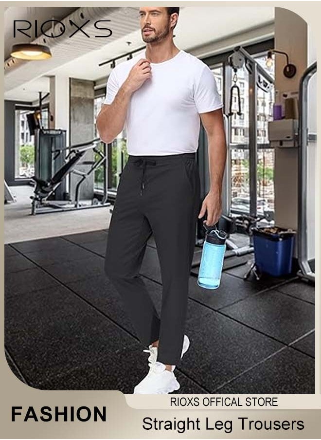 Mens Sports Pants, Drawstring Elastic Waist Casual Straight Leg Trousers, Slim Fit Pants With Two Side Pockets, Quick Dry Men's Sweatpants, Running Workout Athletic Gym Joggers Trousers