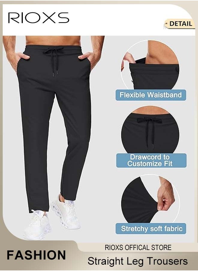 Mens Sports Pants, Drawstring Elastic Waist Casual Straight Leg Trousers, Slim Fit Pants With Two Side Pockets, Quick Dry Men's Sweatpants, Running Workout Athletic Gym Joggers Trousers