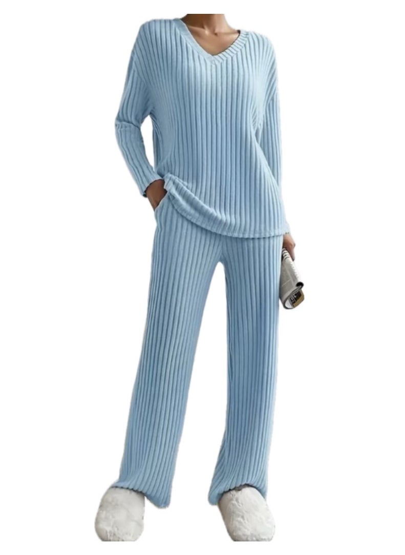 Women's pyjama set, Soft and Comfy, Color Blue, Long Sleeve, Pants