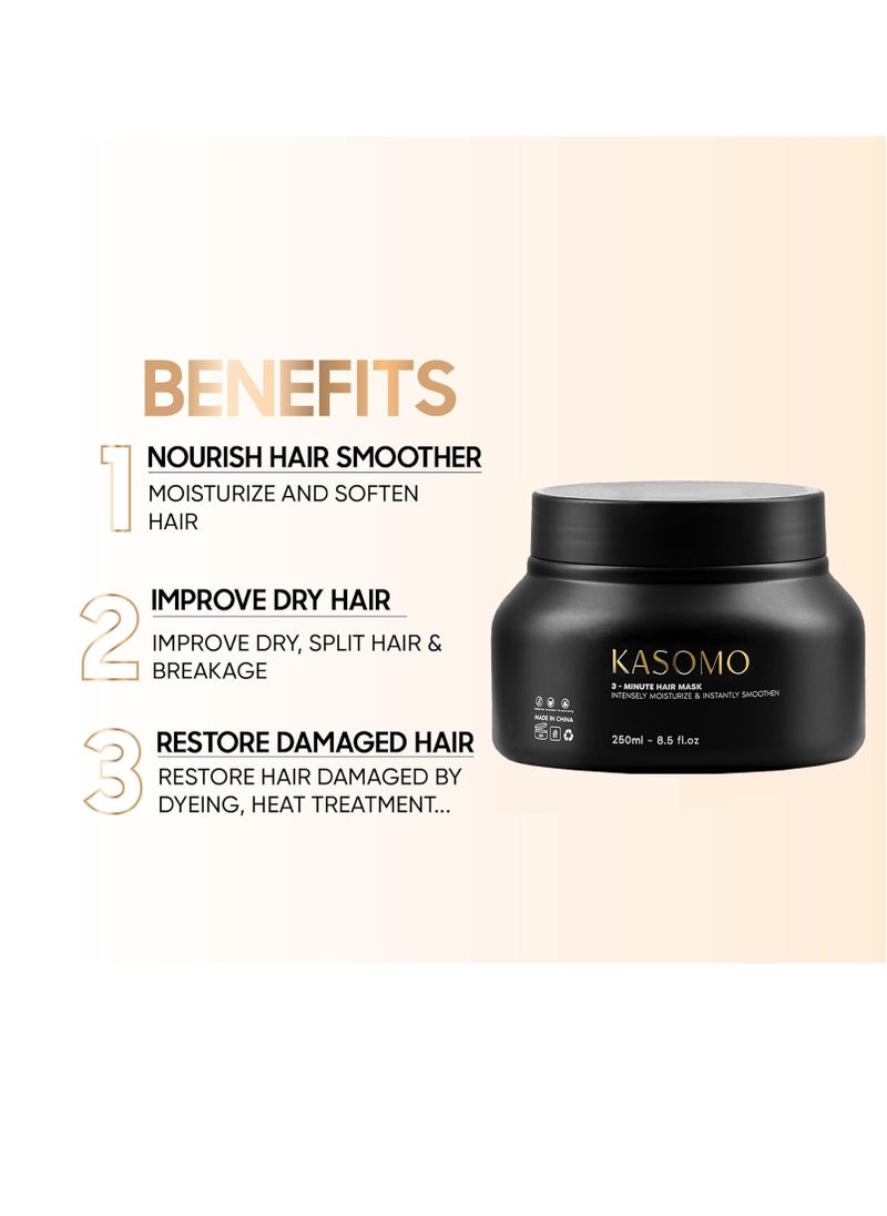 FEGPLUS 2Pcs Hair & Beard Growth Serum (50ml) + KASOMO Hair Repair Mask Deeply Moisturizing With Hydrolyzed Keratin (250ml), Control Hair Loss & Regrow Hair, Natural Ingredients Help Hair Stronger & Healthier