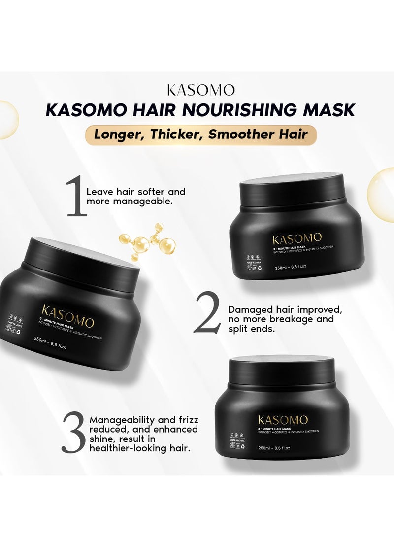 FEGPLUS 2Pcs Hair & Beard Growth Serum (50ml) + KASOMO Hair Repair Mask Deeply Moisturizing With Hydrolyzed Keratin (250ml), Control Hair Loss & Regrow Hair, Natural Ingredients Help Hair Stronger & Healthier