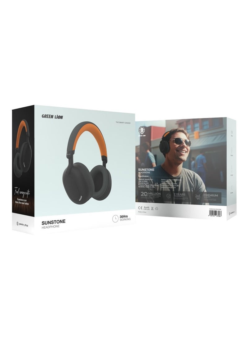 Sunstone Headphone / Long Hours Playing Time / Long-Range Working Distance / AUX Support / Microphone / V5.3 Bluetooth Version / 40mm Driver - Black & Orange