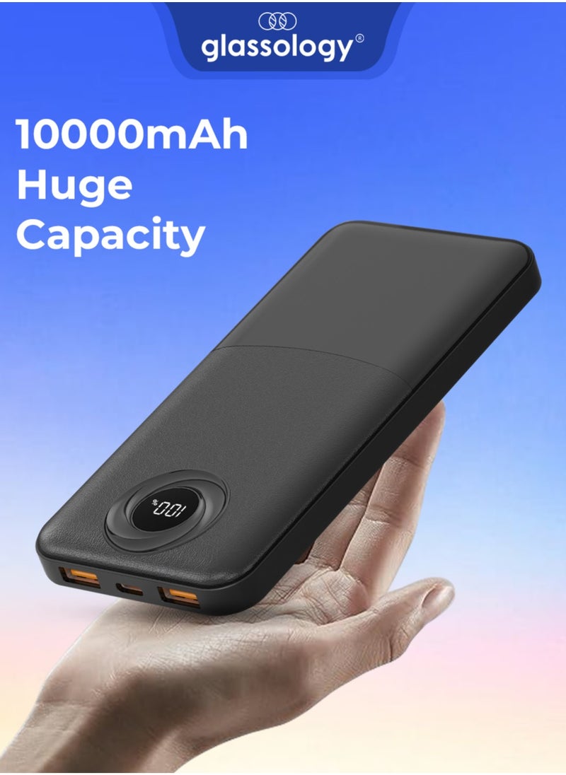 10000mAh Powerbank with PD 20W + QC 22.5W Fast Charging, Dual USB Output, and Digital Display (Black)