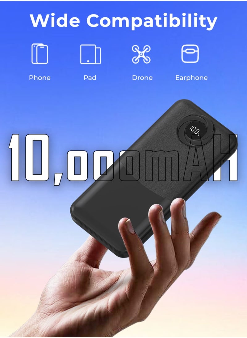 10000mAh Powerbank with PD 20W + QC 22.5W Fast Charging, Dual USB Output, and Digital Display (Black)