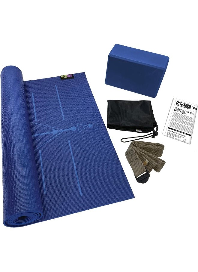 GoFit Complete Yoga Kit with Yoga Mat, Foam Block, Strap, Yoga Pose Wall Chart, and Carrying Bag