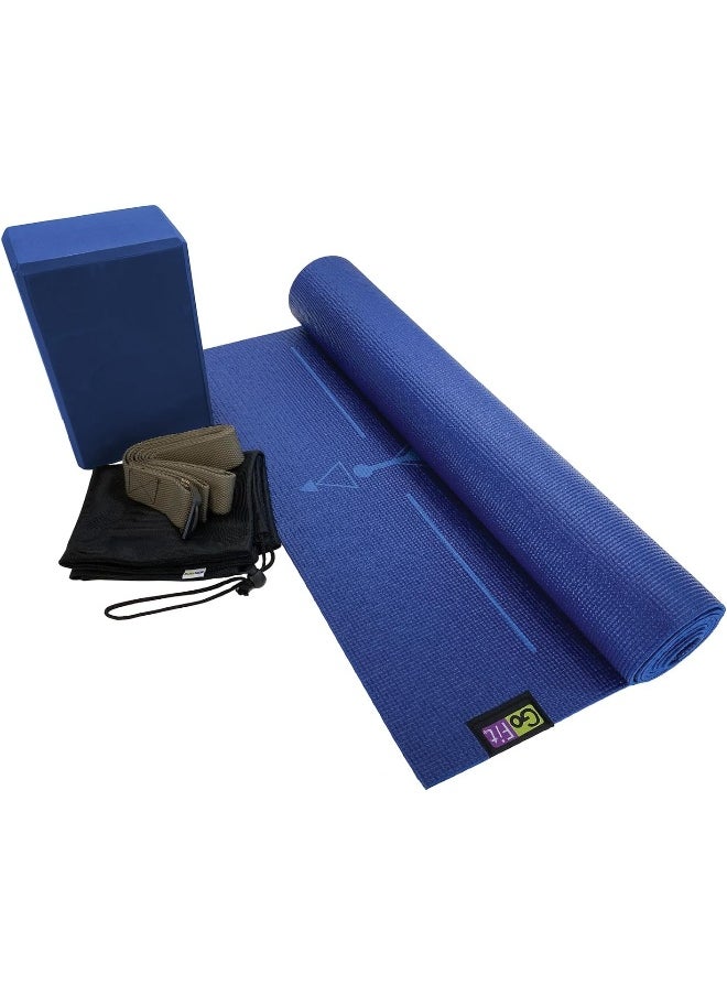 GoFit Complete Yoga Kit with Yoga Mat, Foam Block, Strap, Yoga Pose Wall Chart, and Carrying Bag