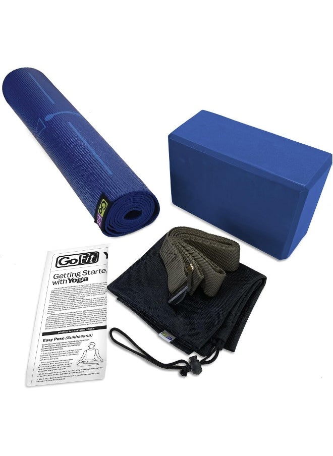 GoFit Complete Yoga Kit with Yoga Mat, Foam Block, Strap, Yoga Pose Wall Chart, and Carrying Bag