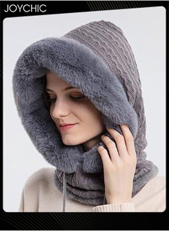 Autumn and Winter Women Outdoor Cycling Cold Protection Pullover Hat Warm Neck Mask Grey