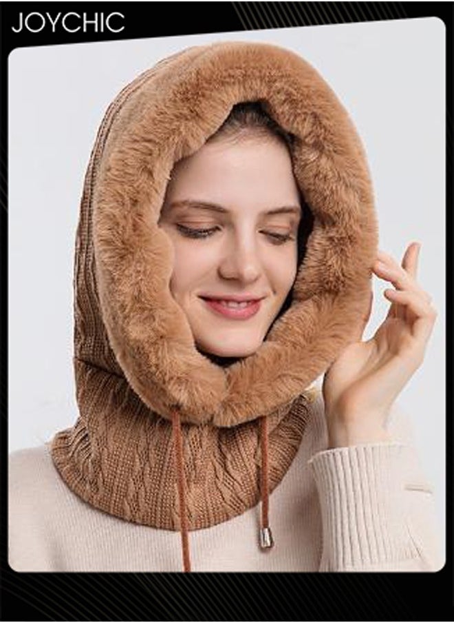 Autumn and Winter Women Outdoor Cycling Cold Protection Pullover Hat Warm Neck Mask Brown