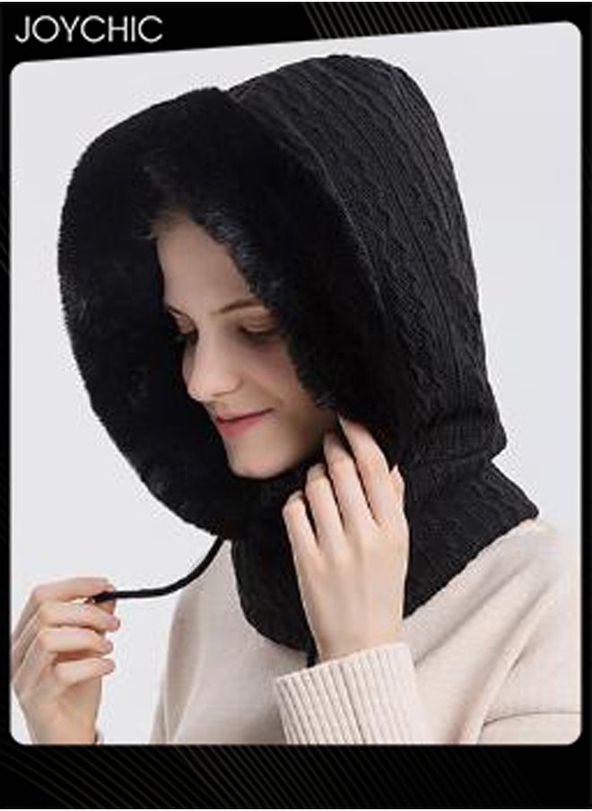 Autumn and Winter Women Outdoor Cycling Cold Protection Pullover Hat Warm Neck Mask Black