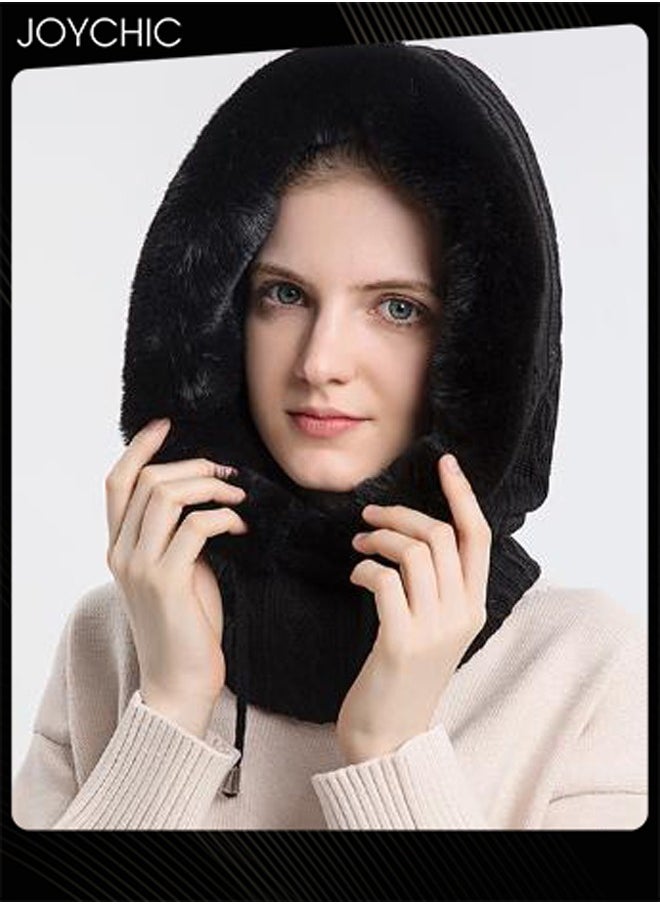 Autumn and Winter Women Outdoor Cycling Cold Protection Pullover Hat Warm Neck Mask Black