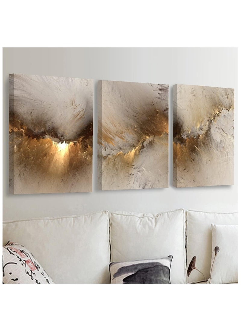 Canvas Wall Art for Living Room, Abstract Golden Cloud Paintings Artwork Wall Decor for Office Bedroom, Set of 3 framed Canvas Wall Arts