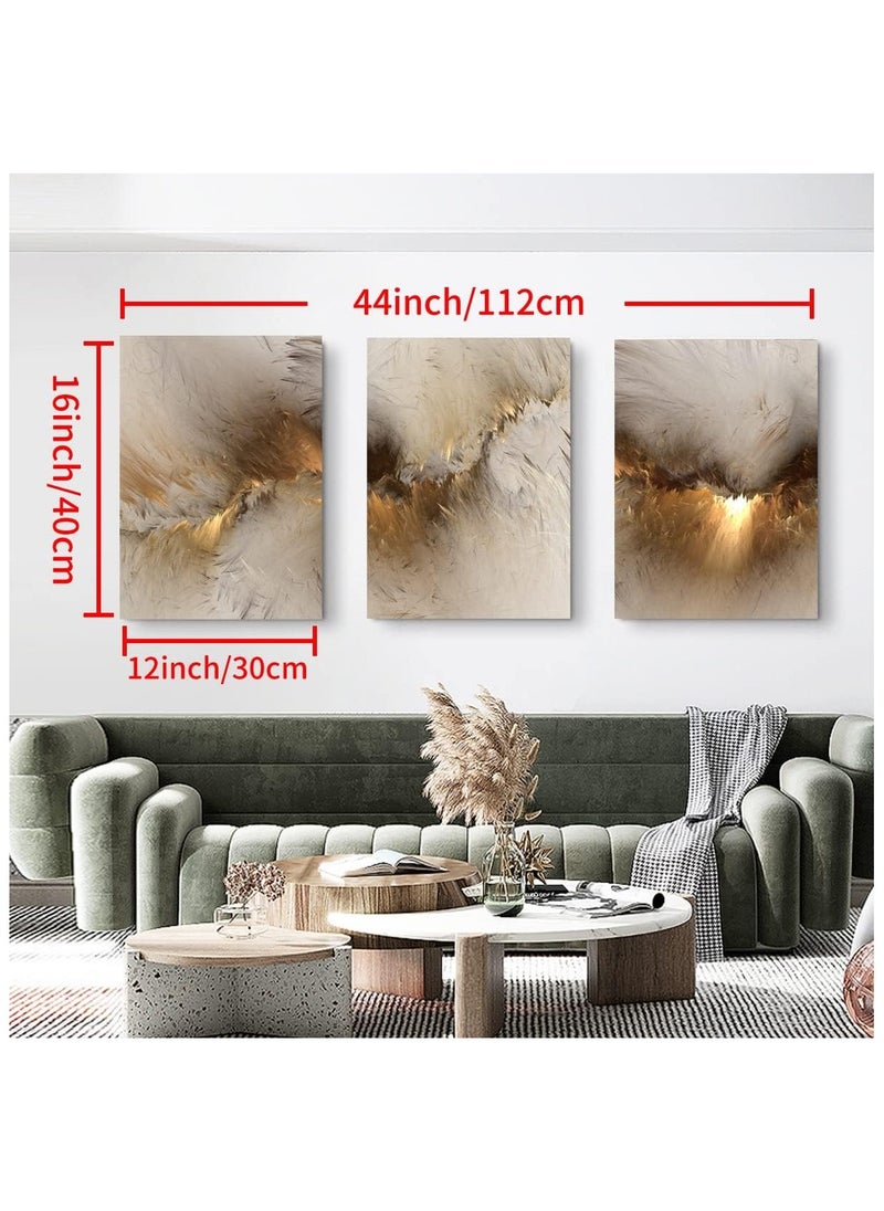 Canvas Wall Art for Living Room, Abstract Golden Cloud Paintings Artwork Wall Decor for Office Bedroom, Set of 3 framed Canvas Wall Arts