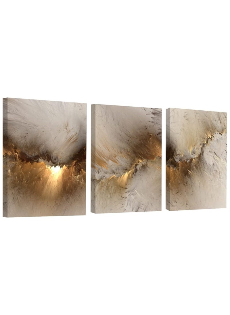 Canvas Wall Art for Living Room, Abstract Golden Cloud Paintings Artwork Wall Decor for Office Bedroom, Set of 3 framed Canvas Wall Arts