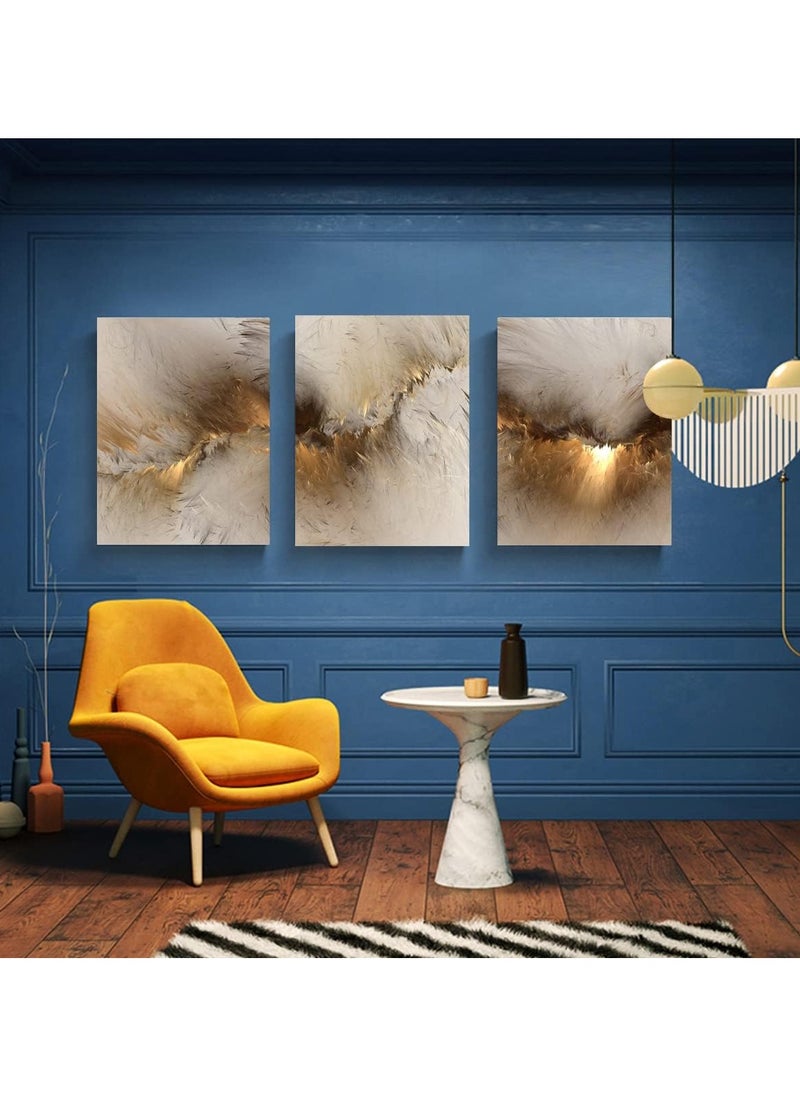 Canvas Wall Art for Living Room, Abstract Golden Cloud Paintings Artwork Wall Decor for Office Bedroom, Set of 3 framed Canvas Wall Arts