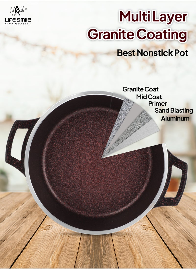 32cm Granite Coated Aluminum Soup & Stock Pot With Tempered Glass Lid - Heat Resisant Handles - PFOA Free Oven Safe - 5 Layer Non-Stick ECAS Approved Coating - Dishwasher Safe