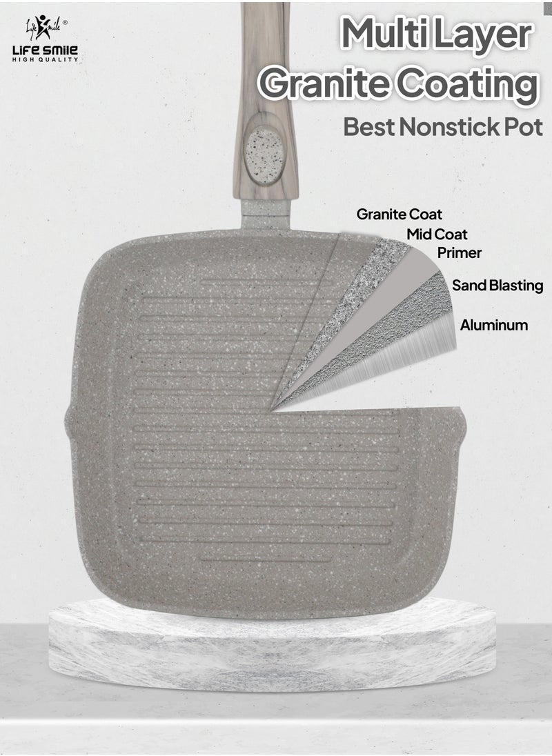 Granite Coated Non-Stick Grill Pan with Stay Cool Detachable Handle for Stove Tops, Square Big Grill Skillet Steak Pan for Indoor & Outdoor Gas Grill Camping & BBQ - 100% PFOA & PFAS Free