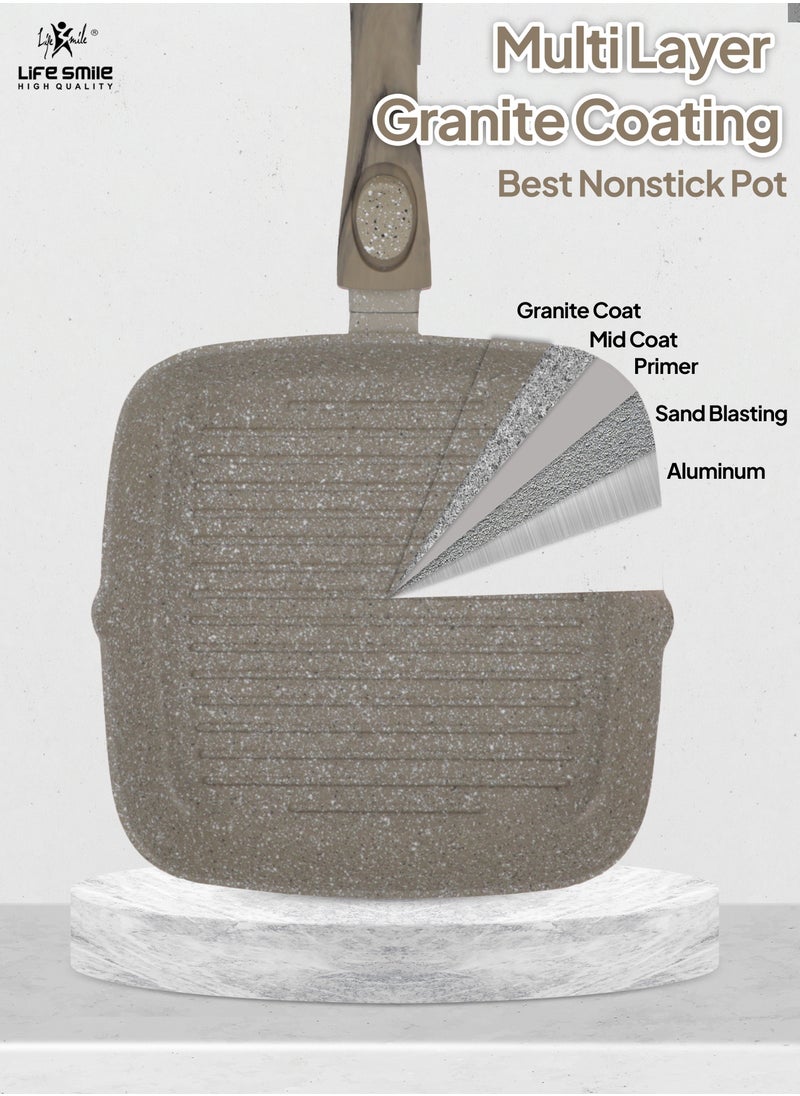 Granite Coated Non-Stick Grill Pan with Stay Cool Detachable Handle for Stove Tops, Square Big Grill Skillet Steak Pan for Indoor & Outdoor Gas Grill Camping & BBQ - 100% PFOA & PFAS Free
