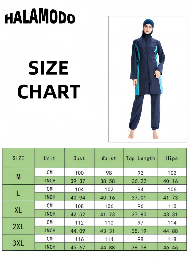 Women's 3pcs Swimsuit Full Coverage Swimwear Beachwear Swimming Suit of Islamic Long Sleeve Oversize Coat & Drawstring Swim Pants & Swimming Cap for Modest Islamic Hijab Ladies