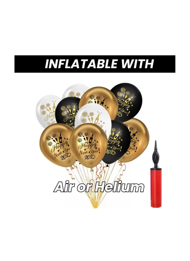 New Year Latex Balloons-Gold Black White New Year Eve Balloons-2024 New Year Balloons New Year Eve Party Balloons for New Year 2024 Decorations