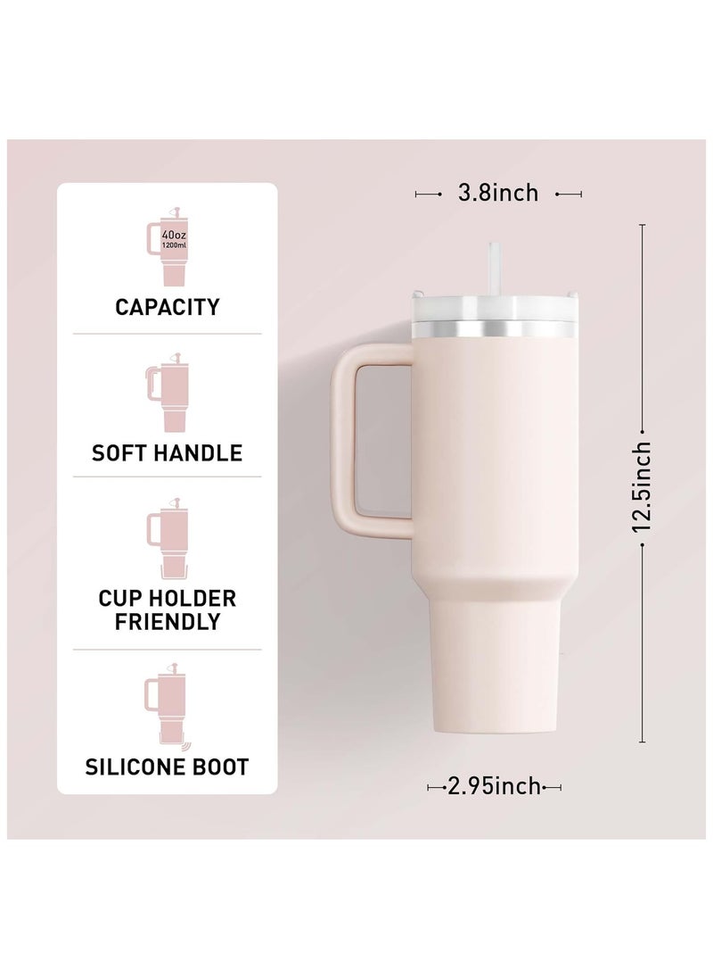 Stainless steel portable 40 oz insulated tumbler with lid and straw for water, iced tea, coffee, smoothies and more.