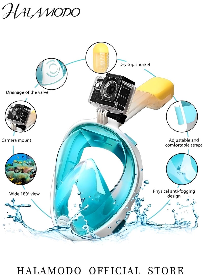 Full Face Snorkel Mask Snorkeling Gear for Adults to Breathe Through Mouth or Nose Snorkeling Mask with Camera Mount for Safe Breathing & Anti-Leak & Anti-Fog