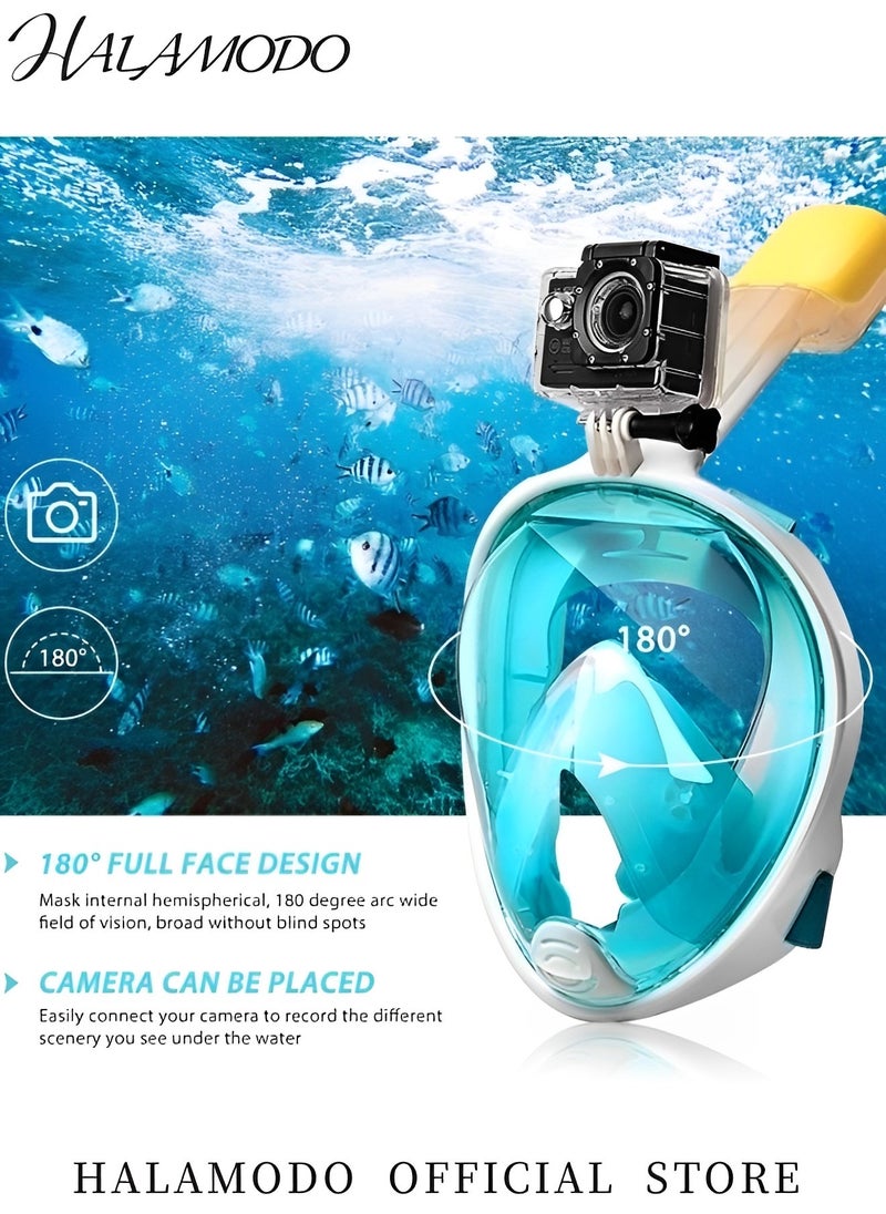 Full Face Snorkel Mask Snorkeling Gear for Adults to Breathe Through Mouth or Nose Snorkeling Mask with Camera Mount for Safe Breathing & Anti-Leak & Anti-Fog