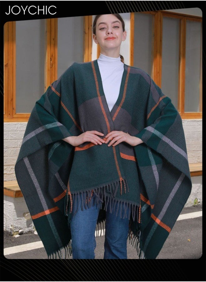 Classic Plaid Autumn and Winter Shawl Thickened Knitted Warm Outdoor Windproof Scarf for Women