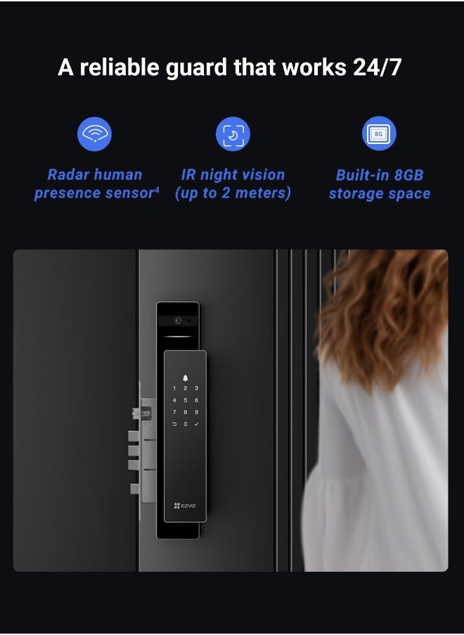 EZVIZ DL50FVS 8-in-1 Smart Door Lock, Keyless Entry, 3D Face Recognition, 8GB Storage, 2m Night Vision, Intercom, App Control, Installation Included for First 1000 Customers