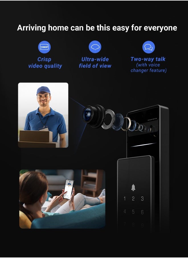 EZVIZ DL50FVS 8-in-1 Smart Door Lock, Keyless Entry, 3D Face Recognition, 8GB Storage, 2m Night Vision, Intercom, App Control, Installation Included for First 1000 Customers