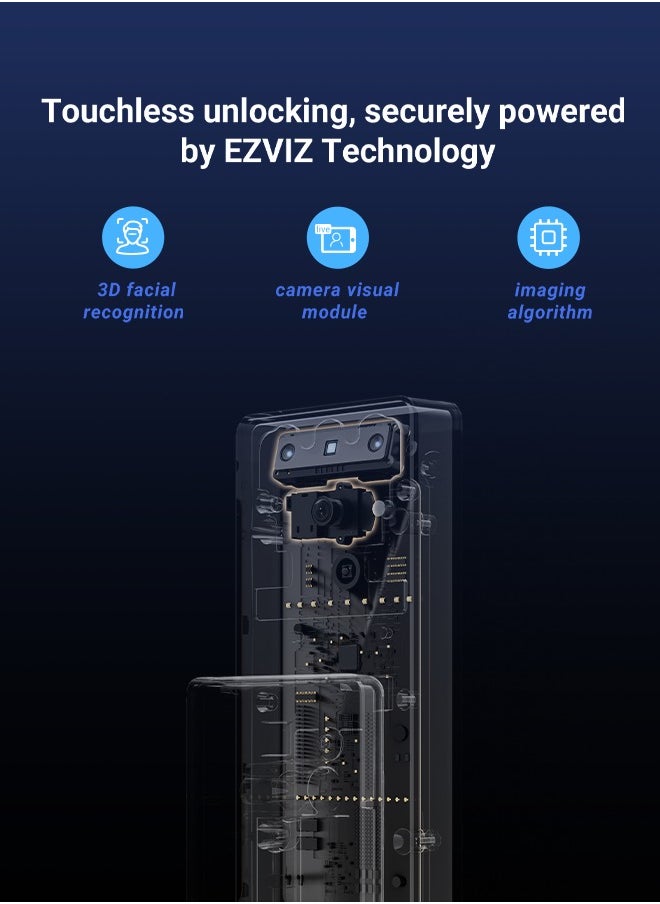 EZVIZ DL50FVS 8-in-1 Smart Door Lock, Keyless Entry, 3D Face Recognition, 8GB Storage, 2m Night Vision, Intercom, App Control, Installation Included for First 1000 Customers